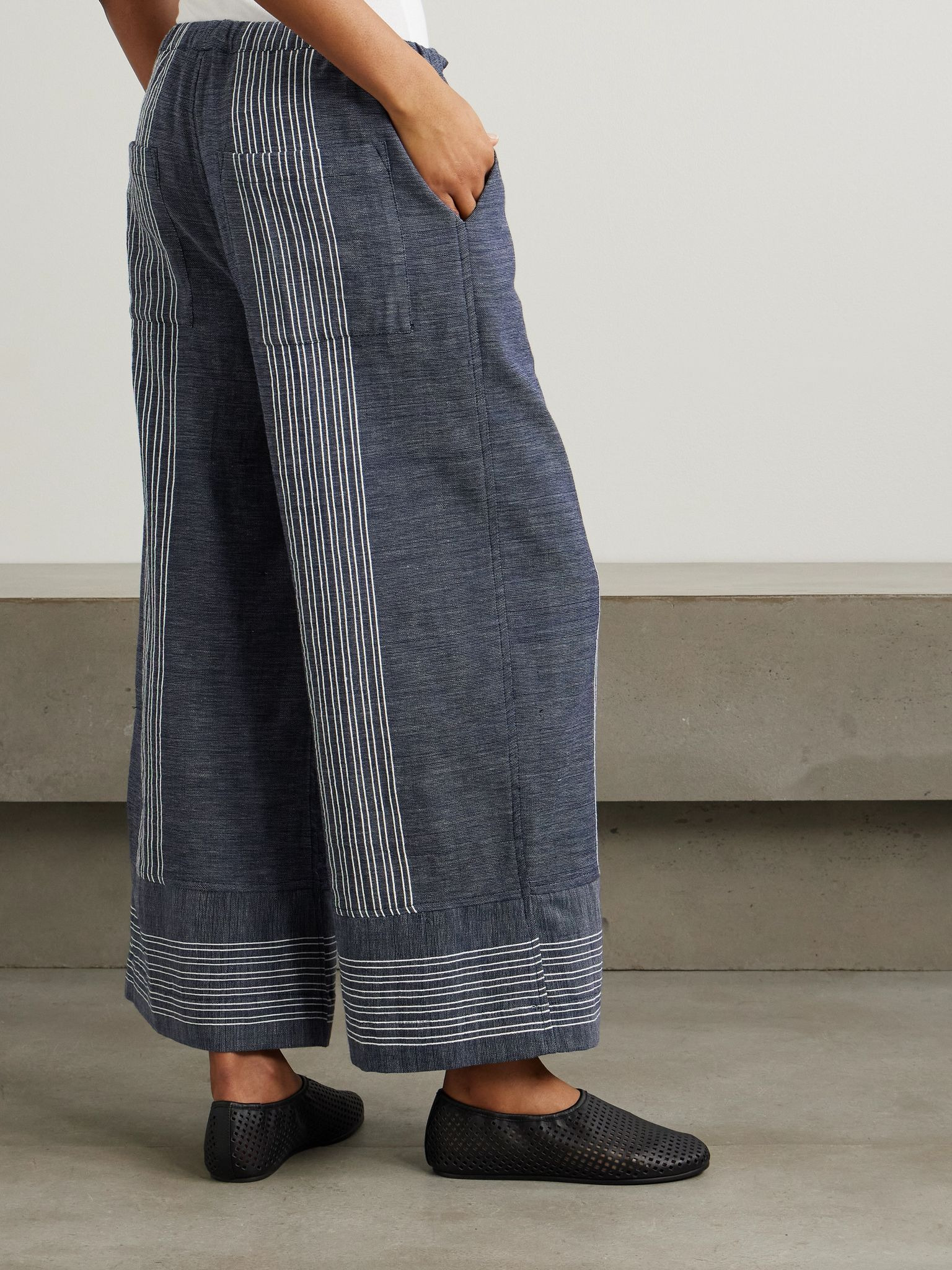 Desta striped cotton wide-leg pants Navy - 3