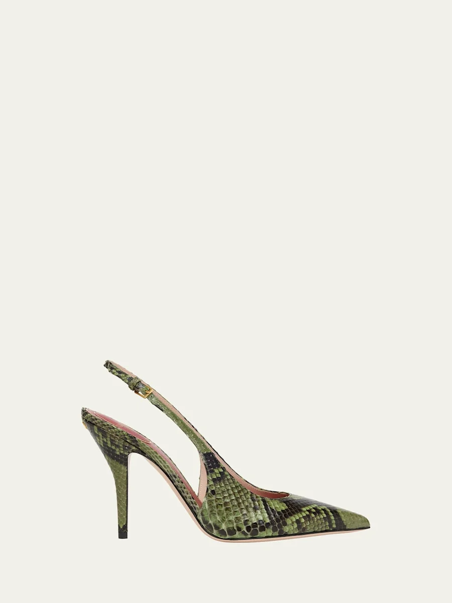100mm Cuttie Snakeskin Slingback Pumps - 1