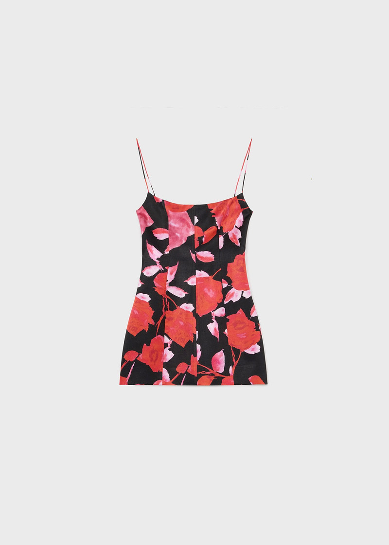 MINI DRESS IN PRINTED SATIN WITH SHAPED SKIRT - 1