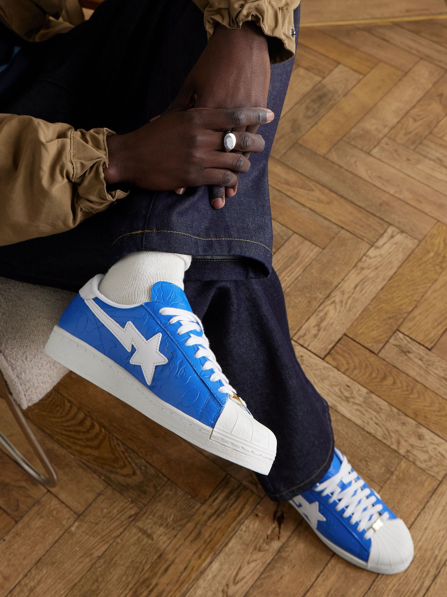+ BAPE Superstar Logo-Embossed Leather Sneakers Blue - 2