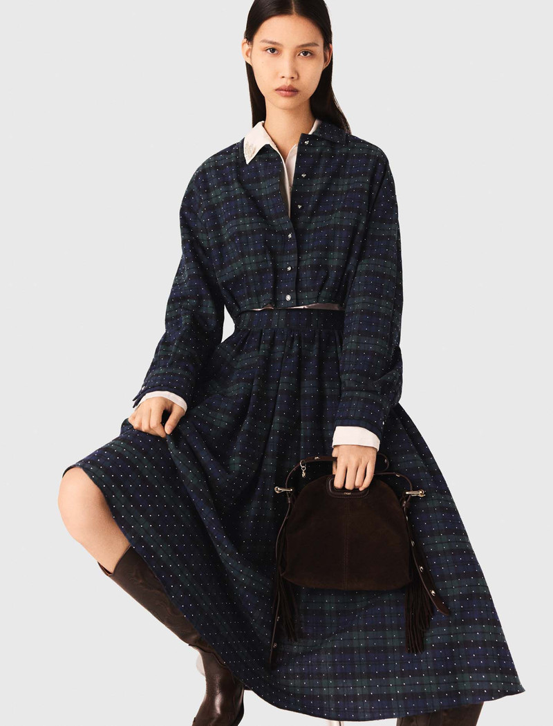 Checked rhinestone cropped shirt 5