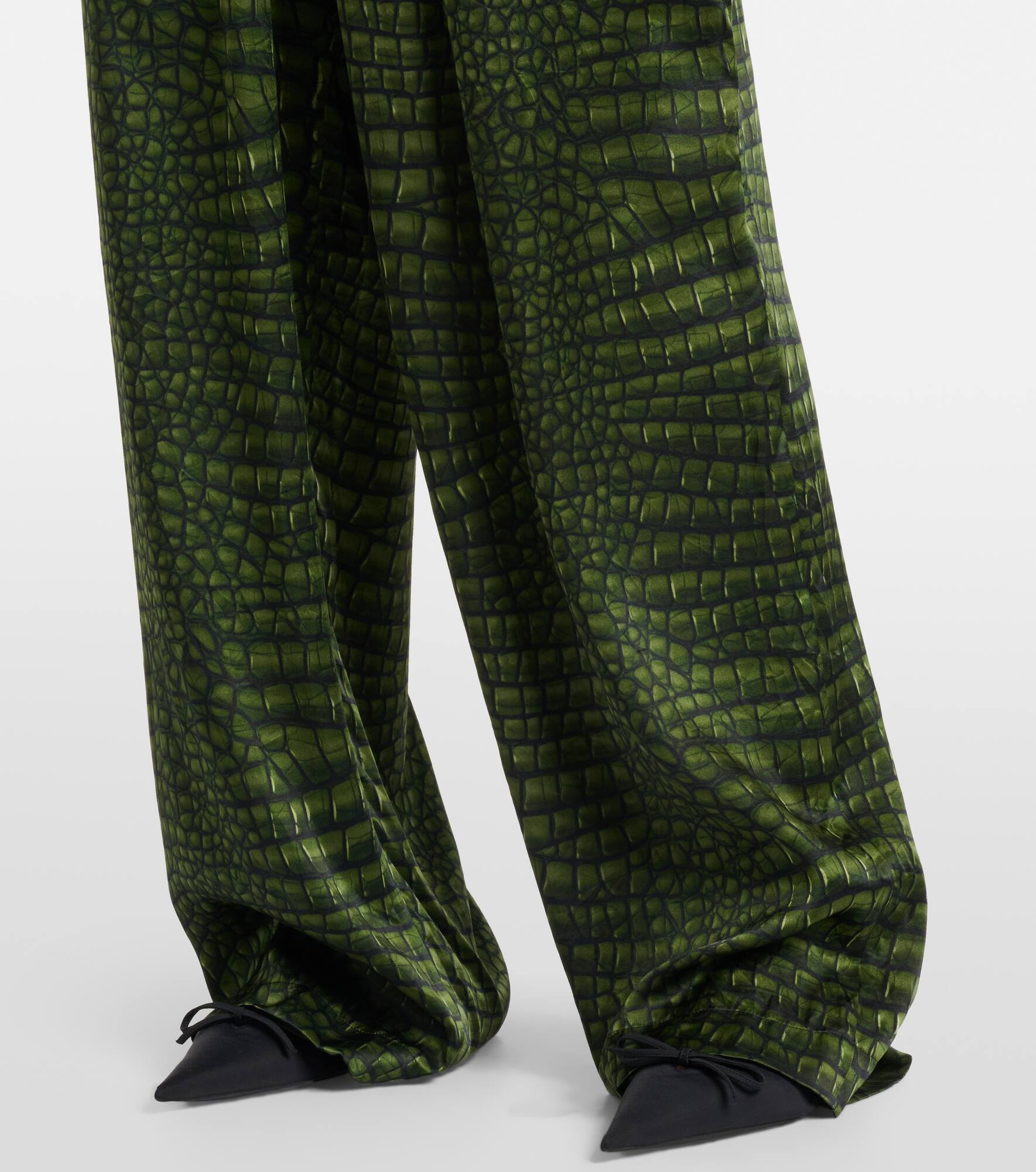 Printed silk satin wide-leg pants - 5