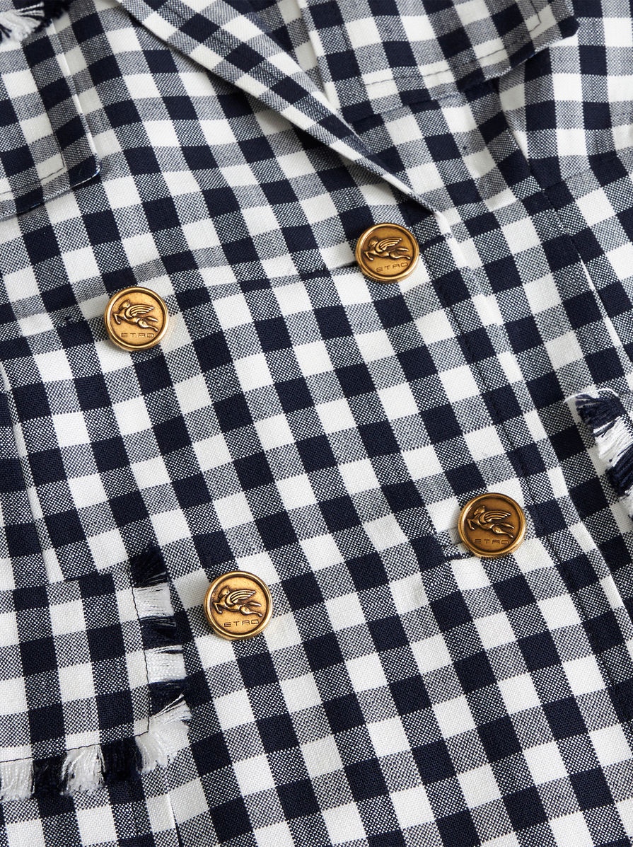 DOUBLE-BREASTED GINGHAM FABRIC COAT - 6