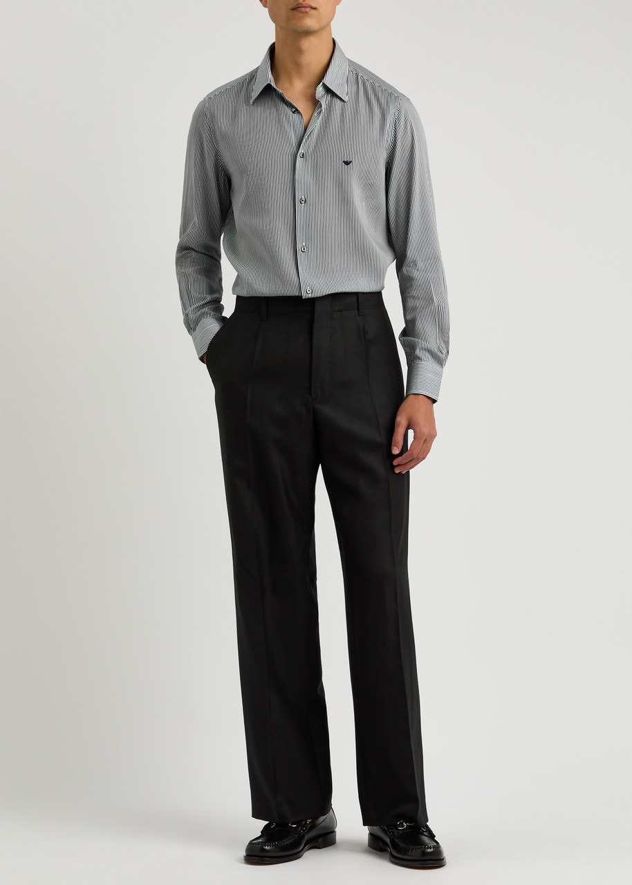 Emporio Armani Logo-embroidered Striped Lyocell-blend Shirt - 4