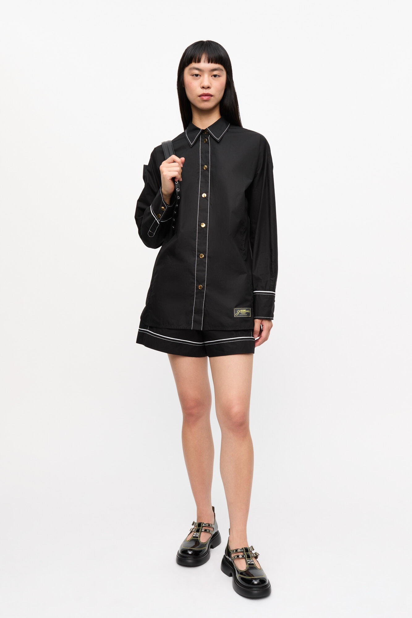 BLACK COTTON POPLIN RAGLAN SHIRT - 4