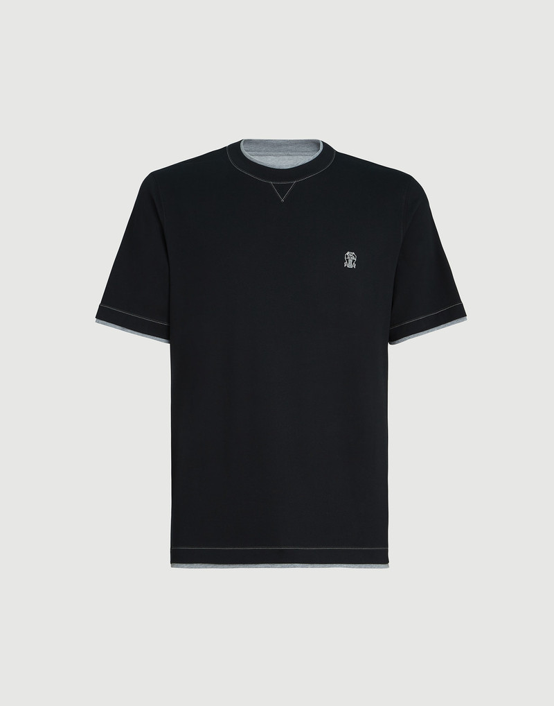 Cotton jersey crew neck T-shirt with logo and faux-layering 1