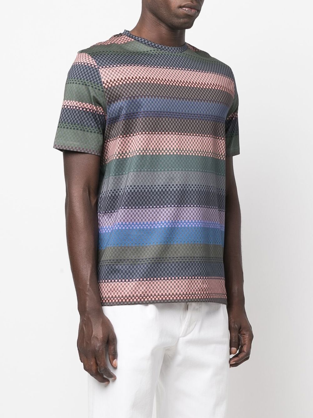 check-print striped T-shirt - 3