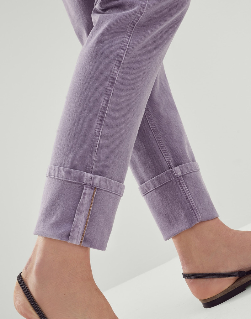 Garment-dyed comfort soft denim straight trousers with shiny tab 3