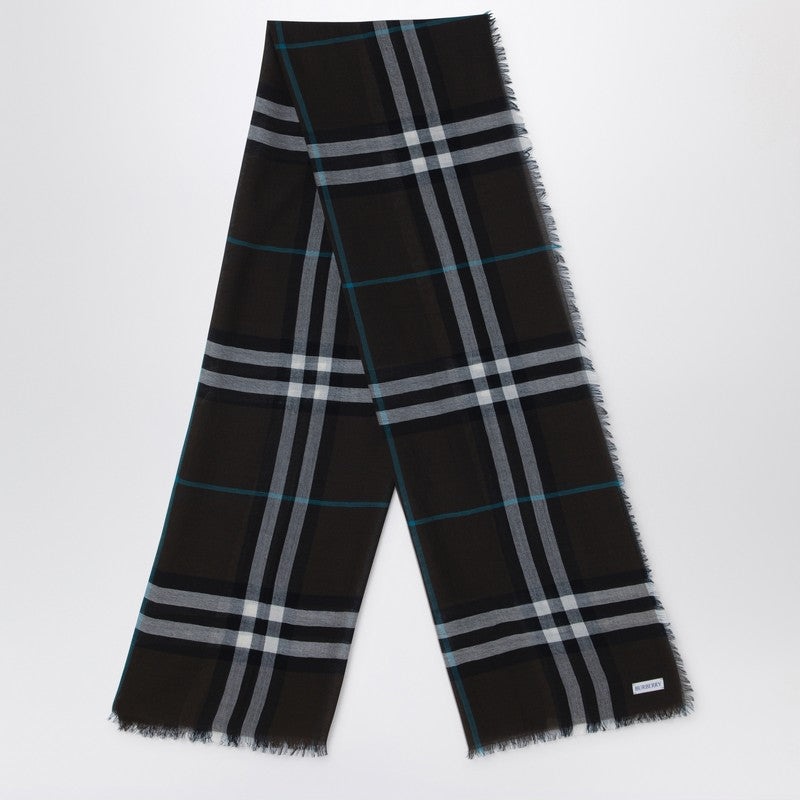 Burberry Light Wool Scarf Check Brown Men - 1