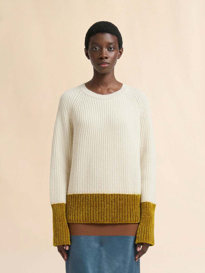 CREAM WOOL COLOR-BLOCK SWEATER - 2