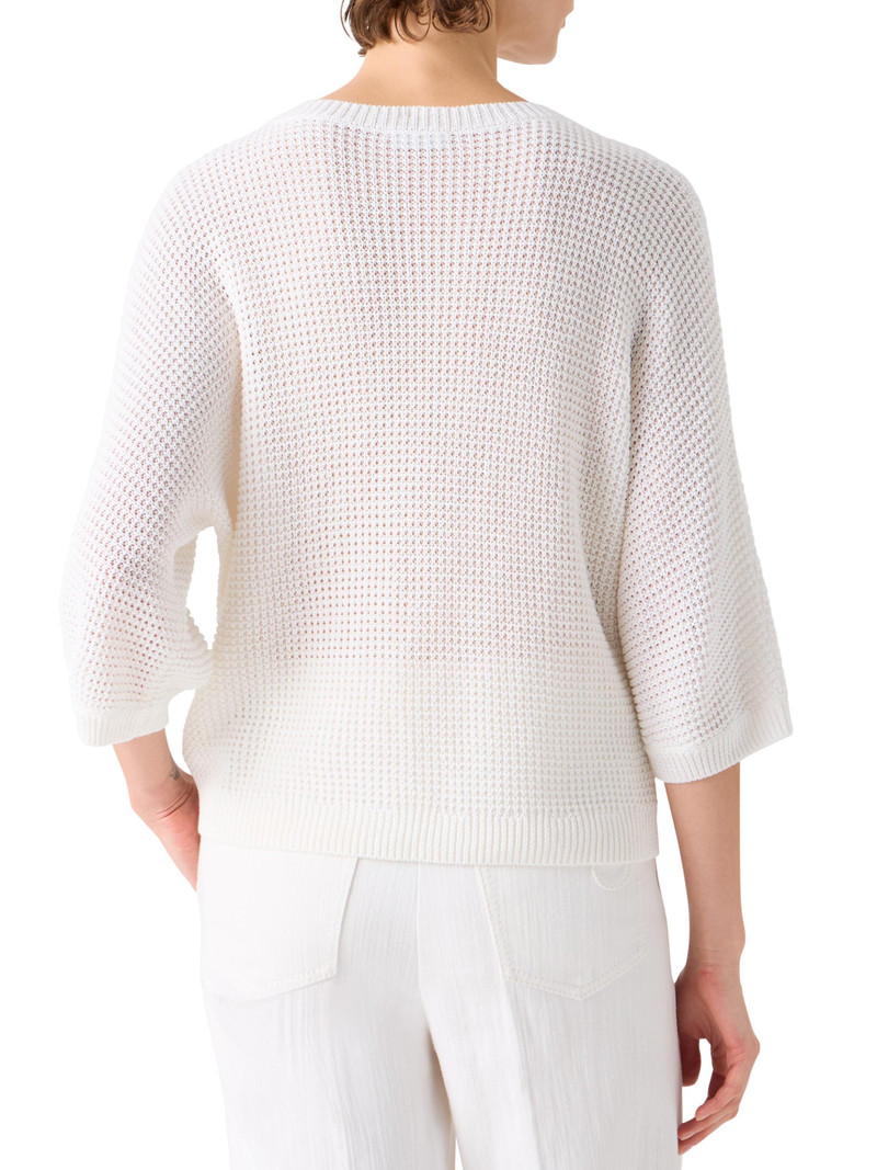 Women's Linen-Cotton Knit Crewneck Sweater - Cream 5