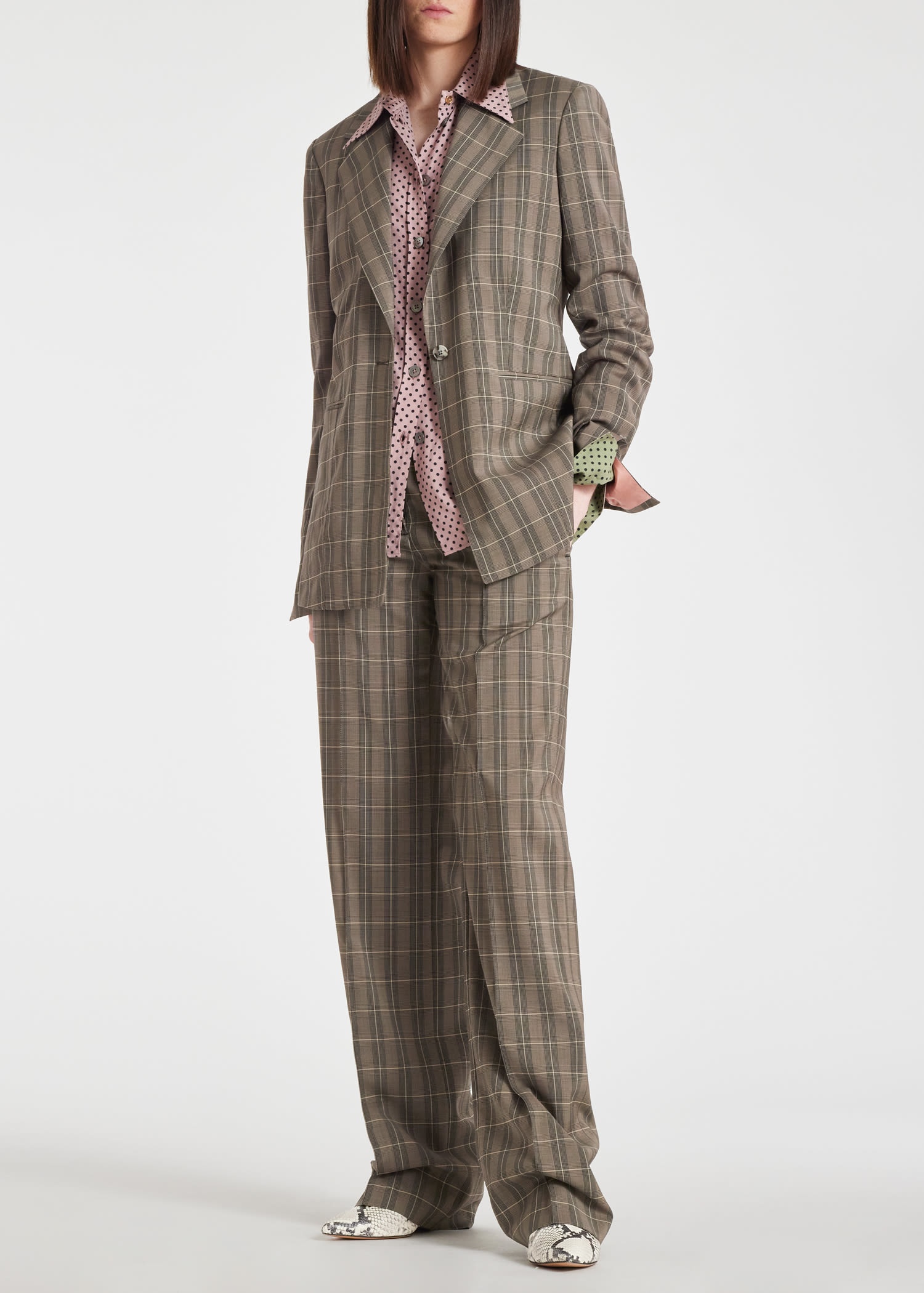 Taupe Check Flare Trousers - 5