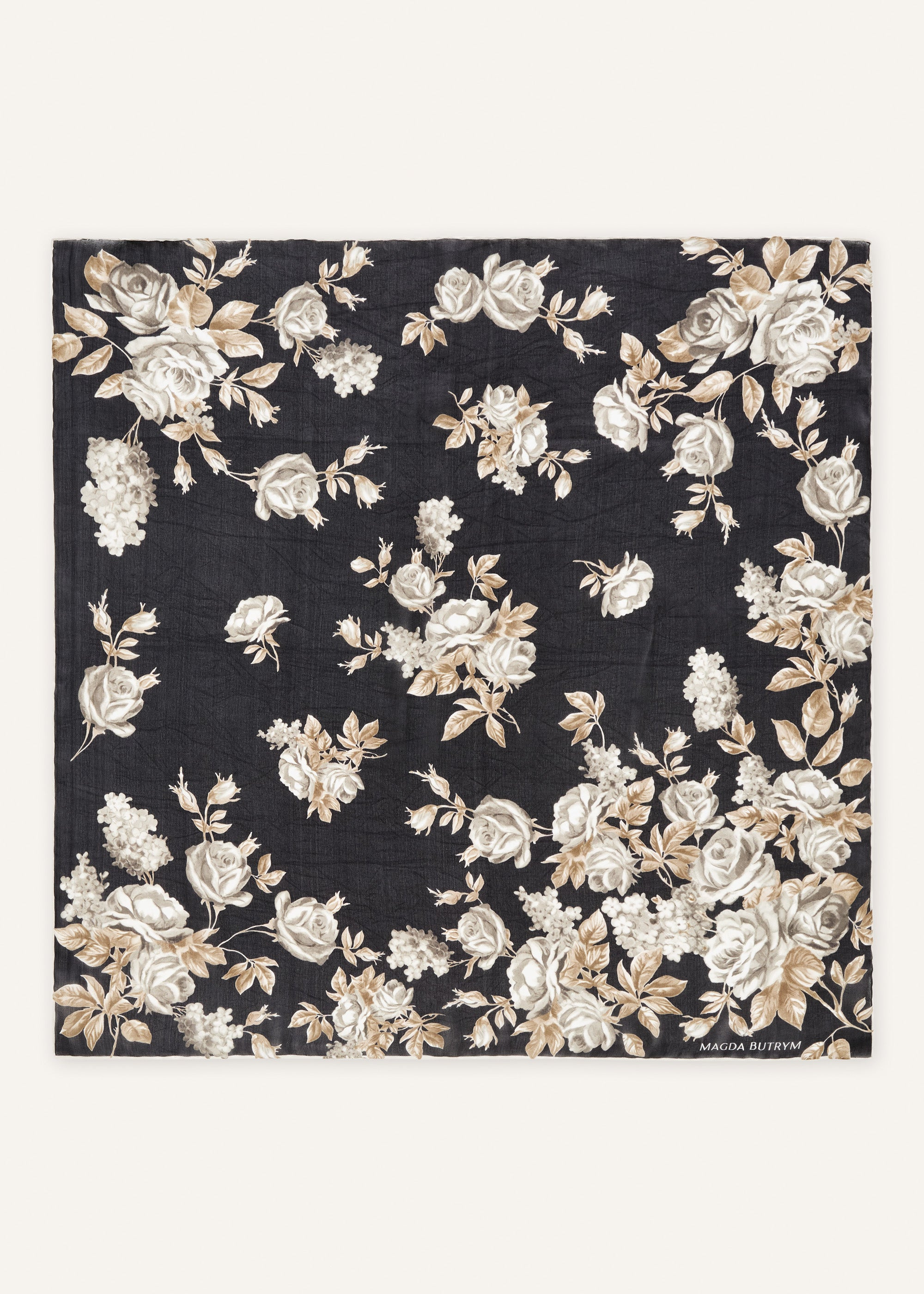 Midnight bloom silk scarf in black - 2