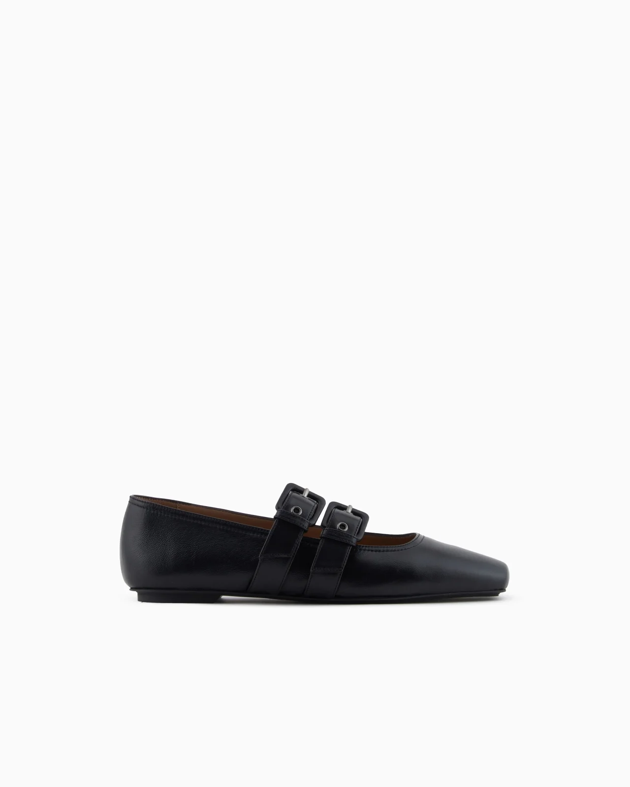 NAPPA-LEATHER SQUARE-TOED BALLERINAS WITH DOUBLE STRAP - 1