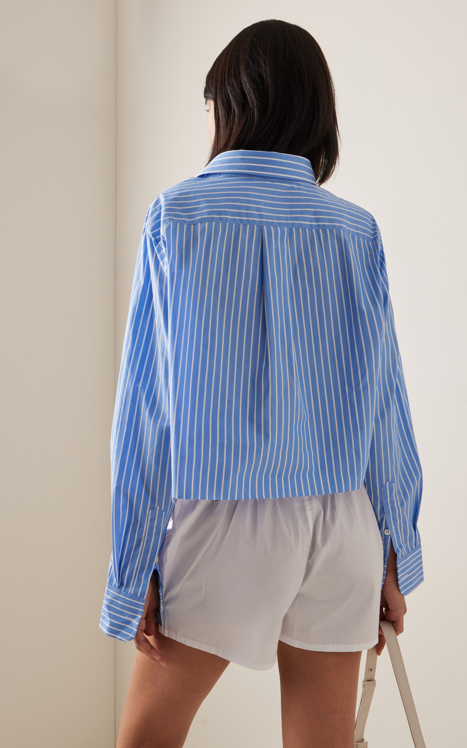 Striped Cotton Cropped Shirt blue - 4