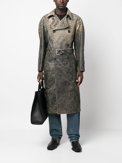 Diesel distressed-effect leather trench coat outlook