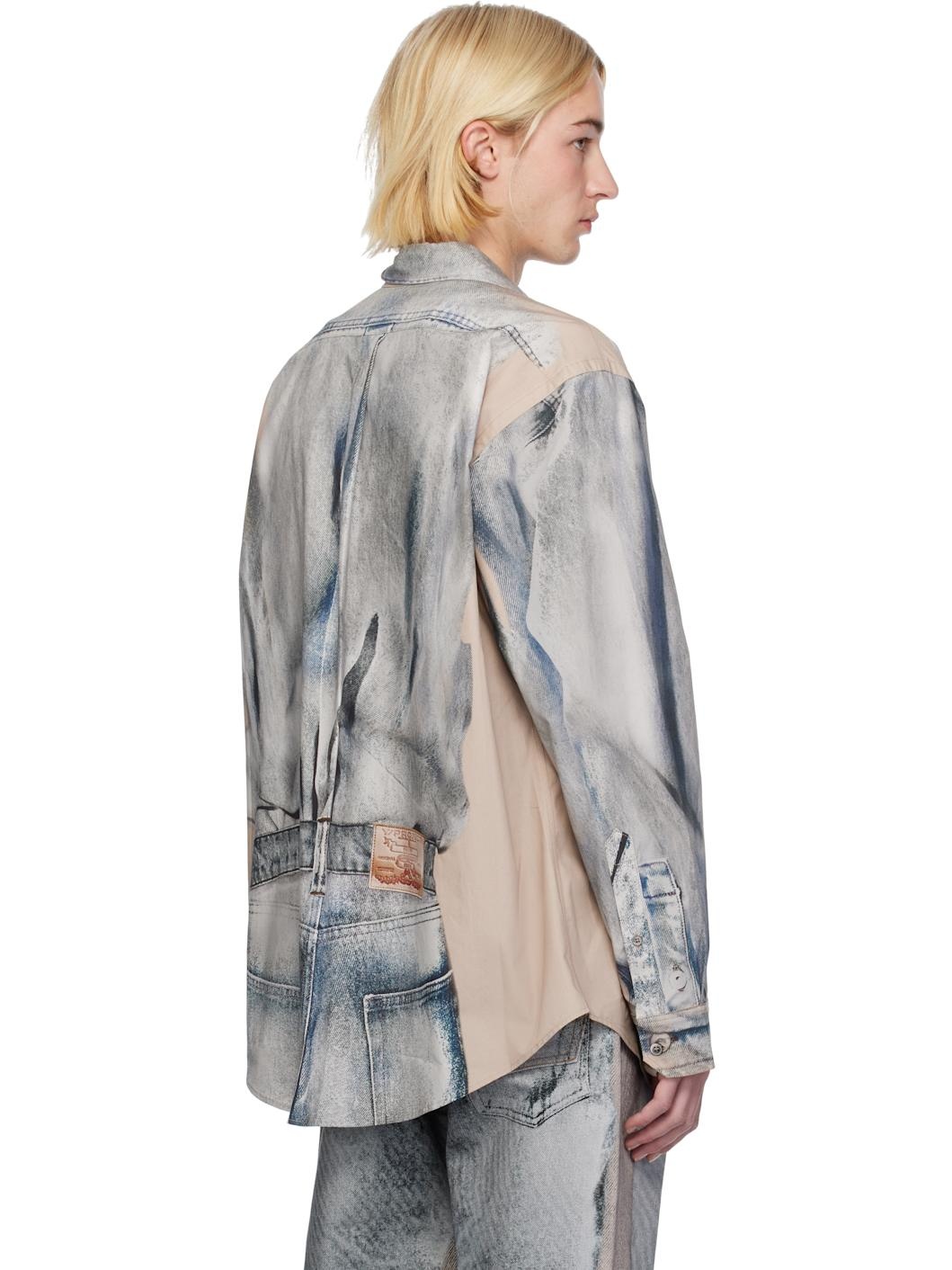 Beige & Blue Trompe L'oeil Shirt - 3