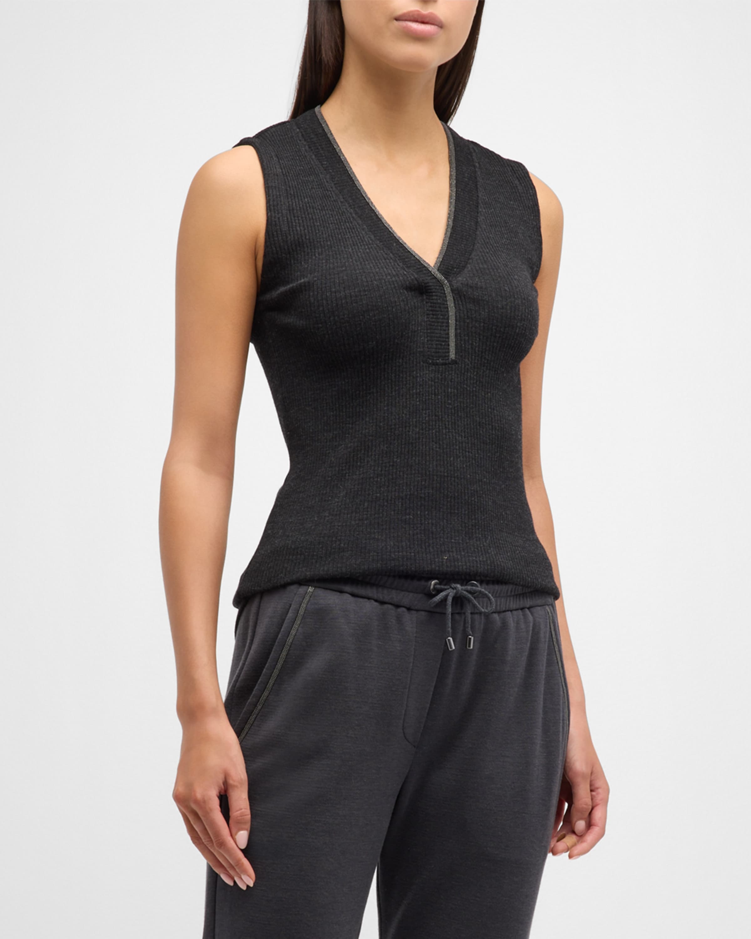 Monili V-Neck Wool Rib Jersey Tank Top - 2