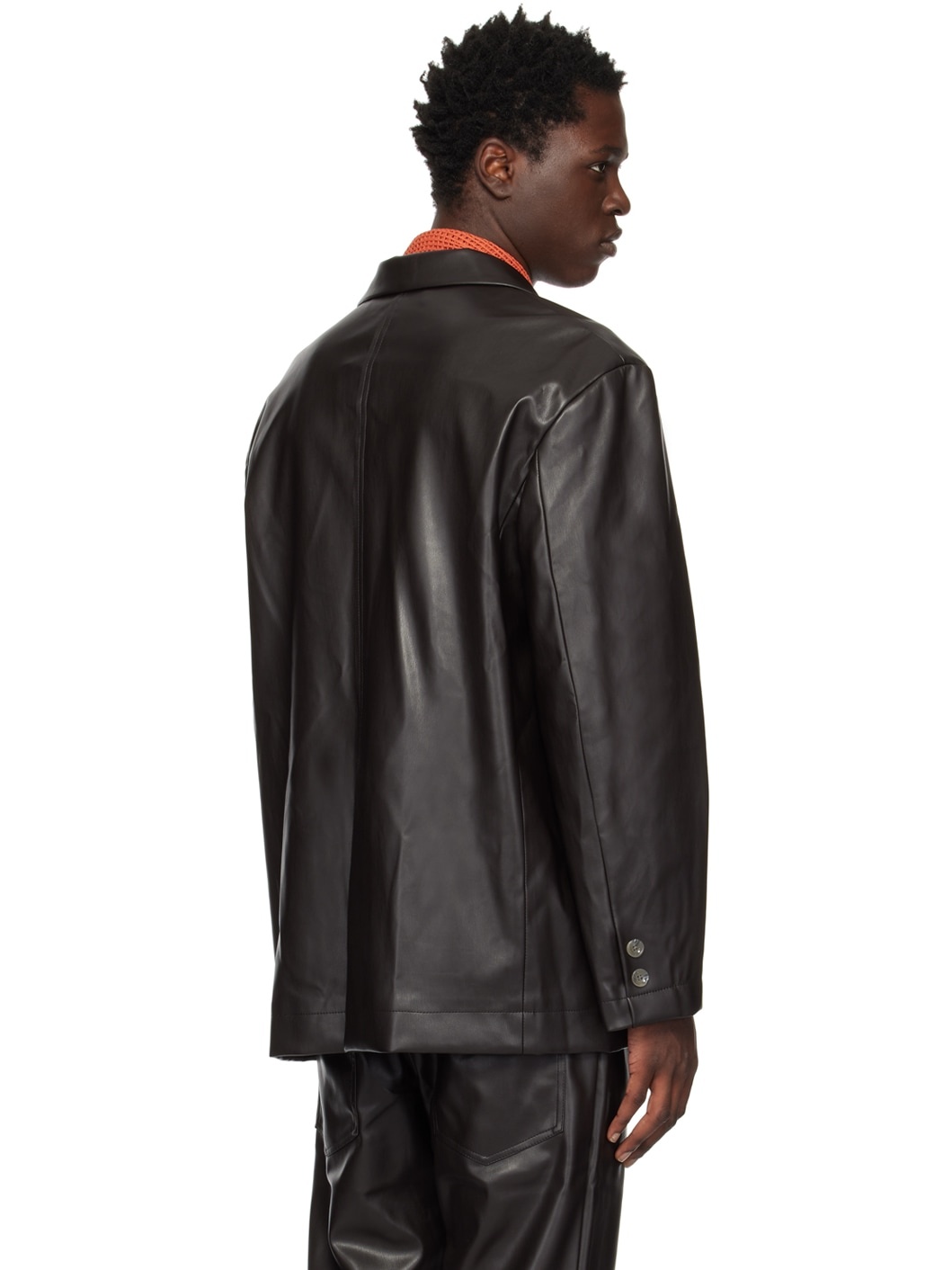 Brown Square Faux-Leather Blazer - 3