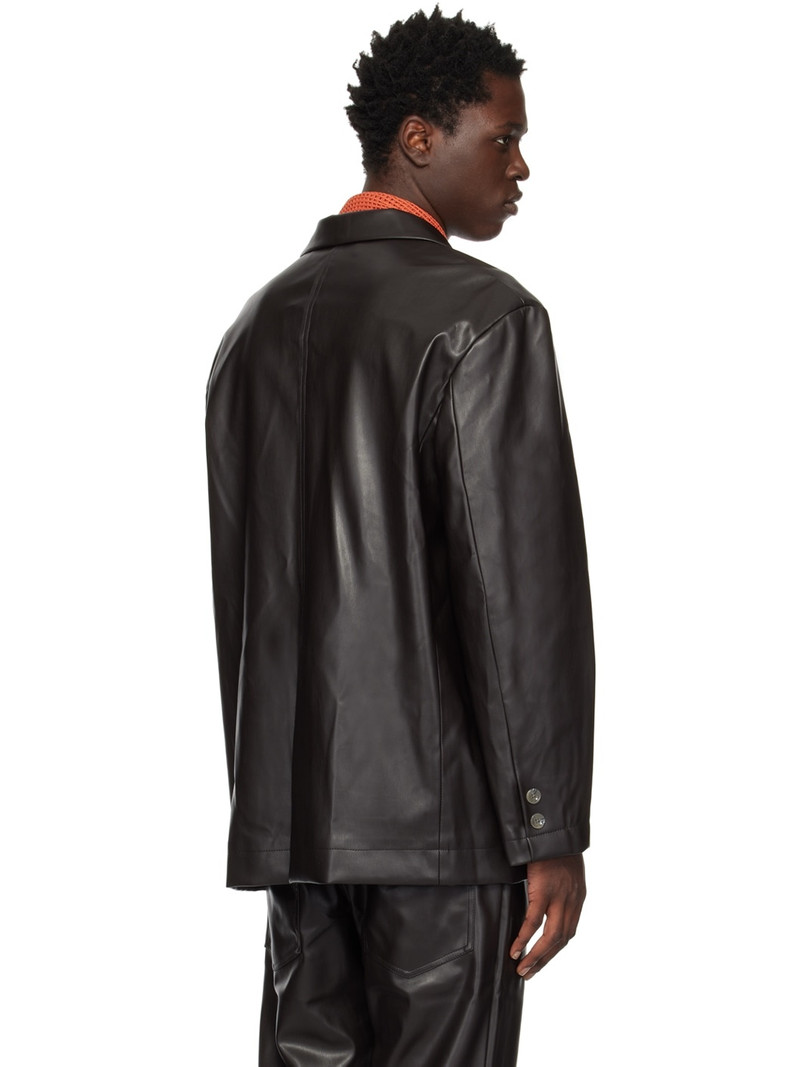Brown Square Faux-Leather Blazer 3