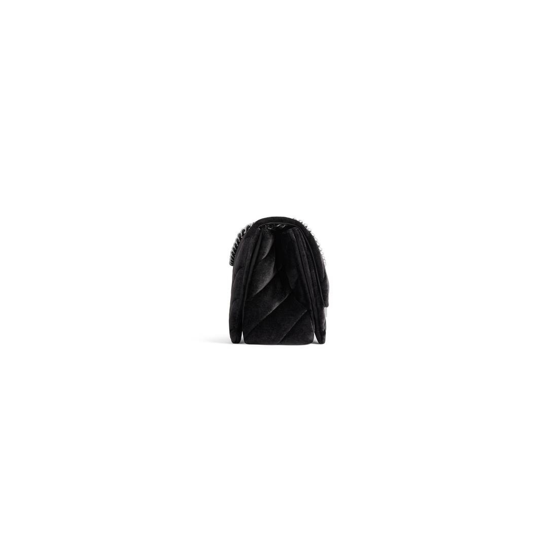 Women's Crush Medium Chain Bag Quilted Velvet Jersey in Black - 3