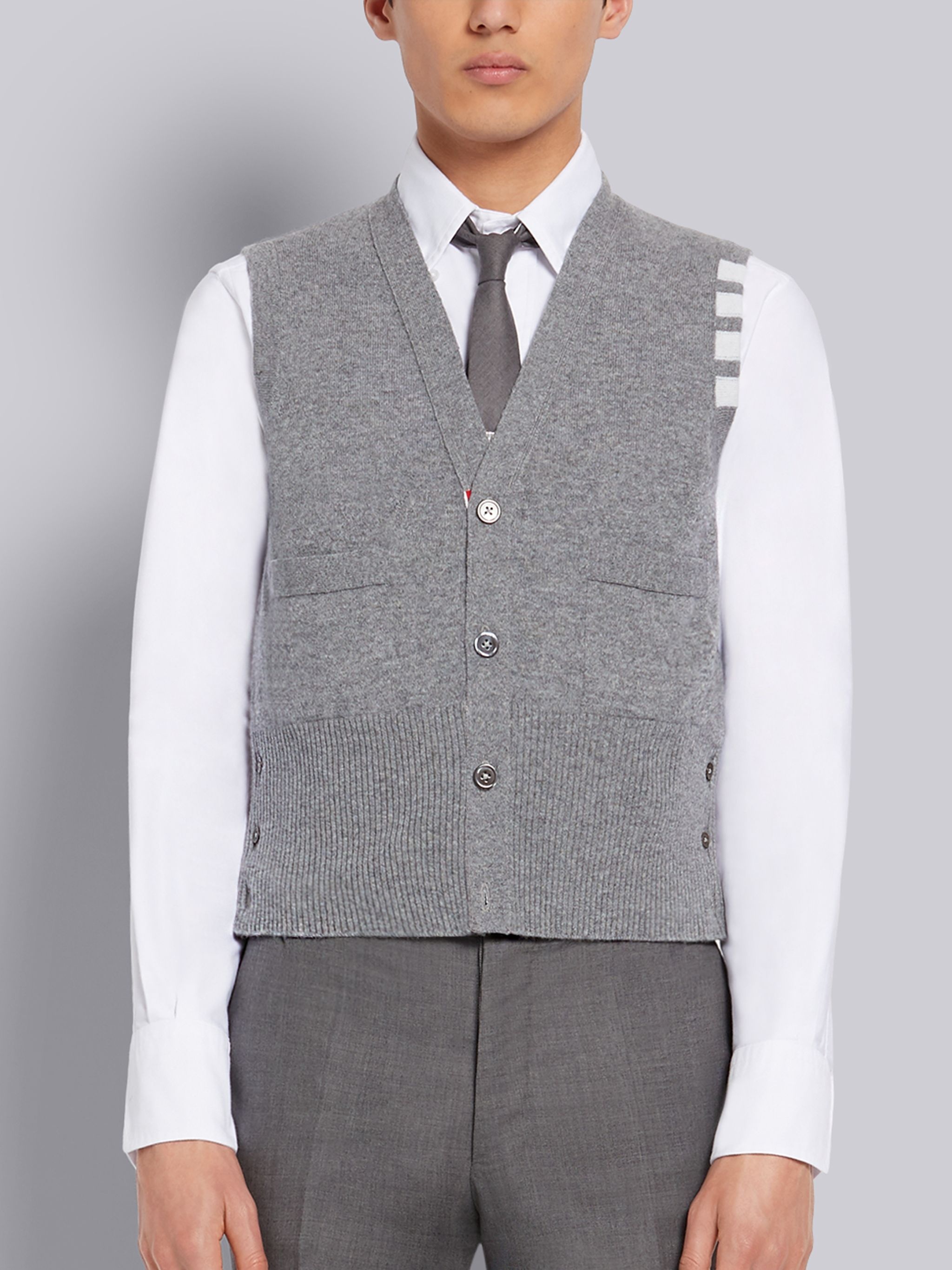 Light Grey Cashmere Cardigan 4-Bar Vest - 1