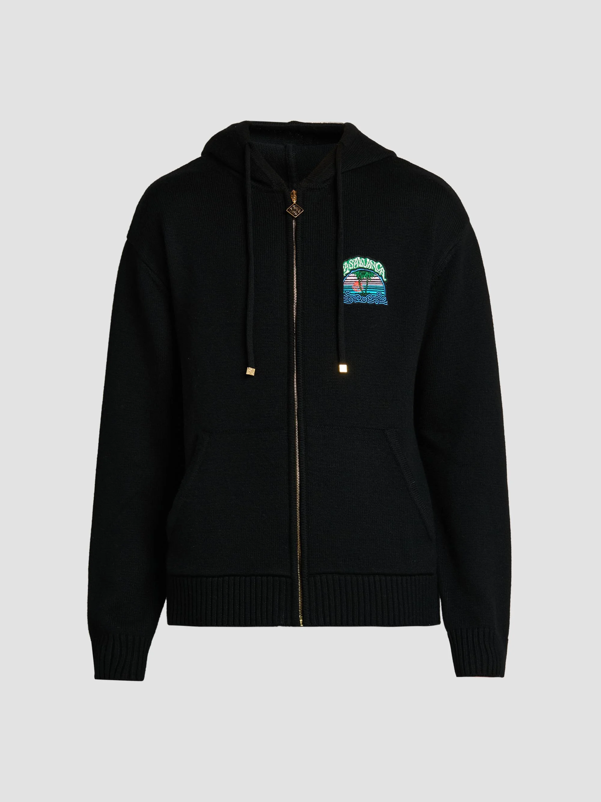 Men's Palm Tree Cotton Full-Zip Hoodie - Black - 1