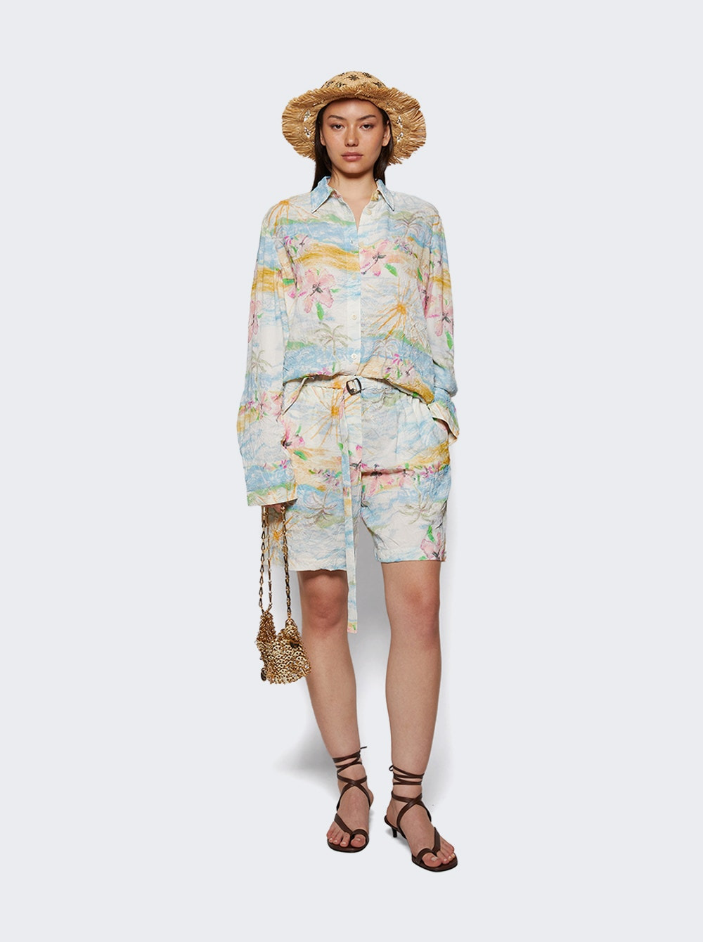 Crimped Bahia Shirt Hibiscus Print - 5