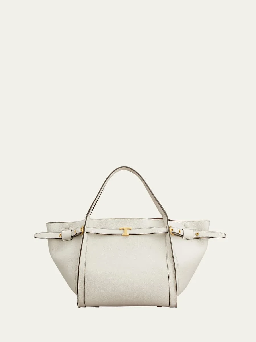 Small Timeless T Belted Leather Shopping Tote Bag - 1