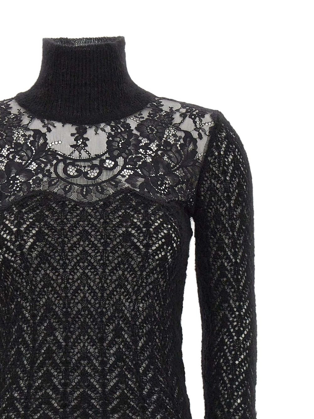 lace-insert feather-cuff sweater - 3