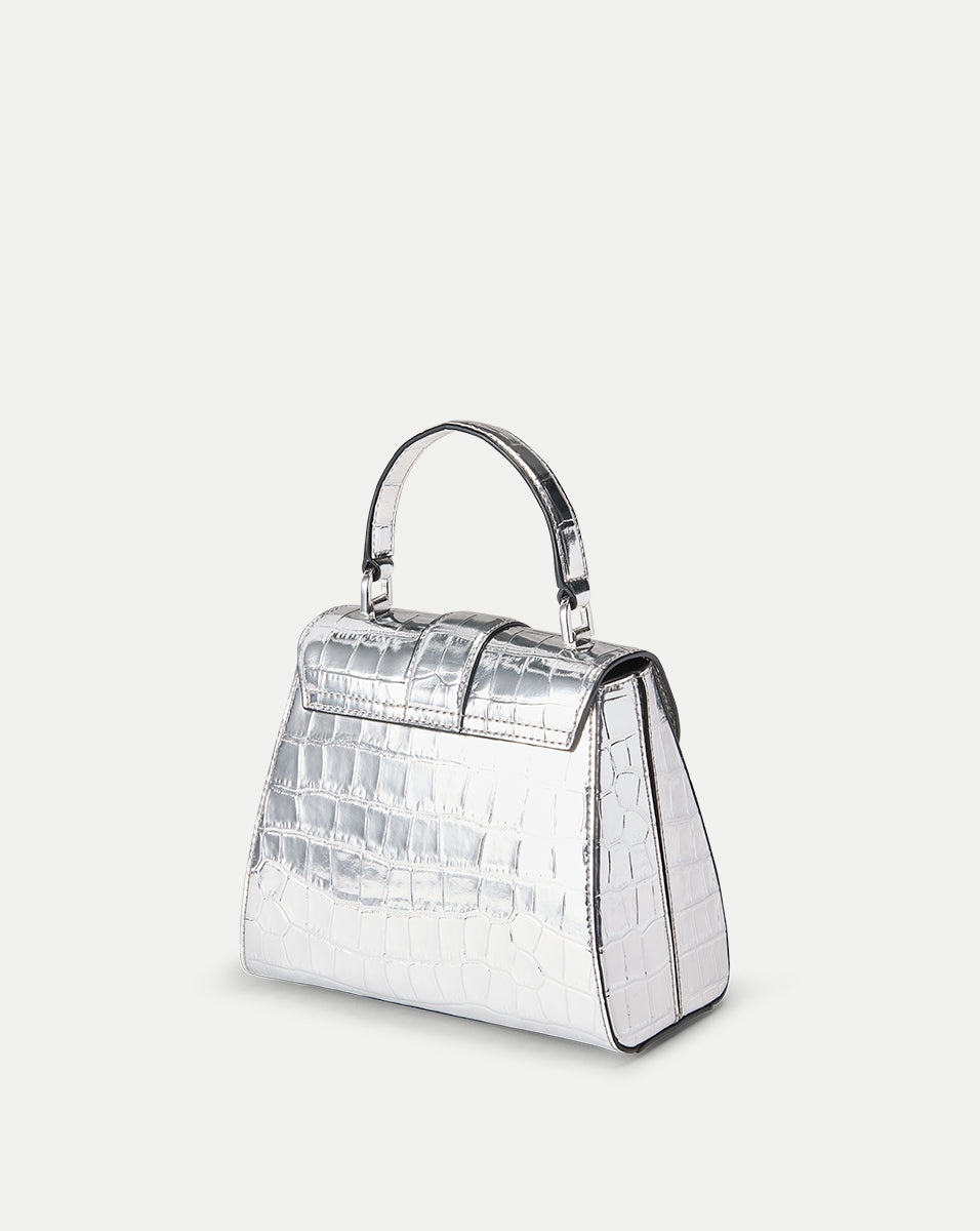 CROC-EMBOSSED CREST LOCK TOP HANDLE BAG - 6