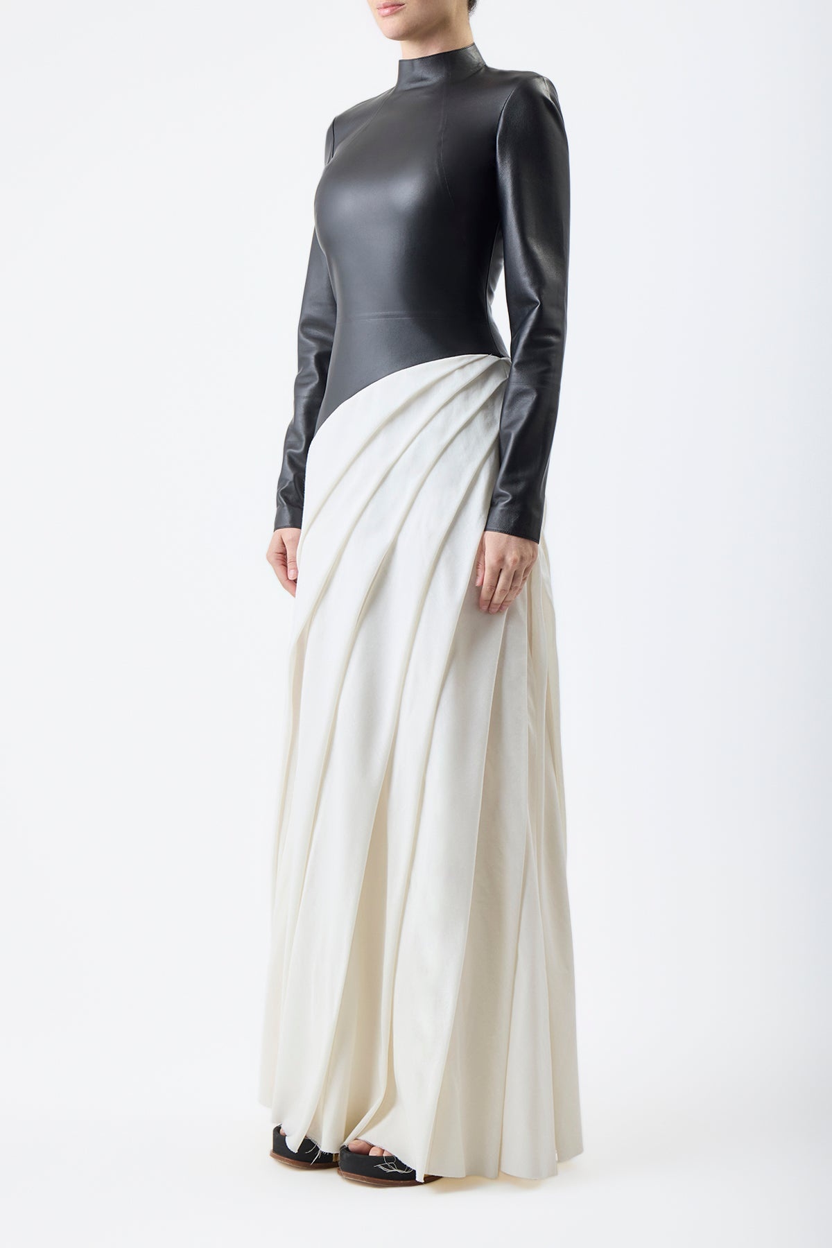Aulay Dress in Black & Ivory Leather - 3