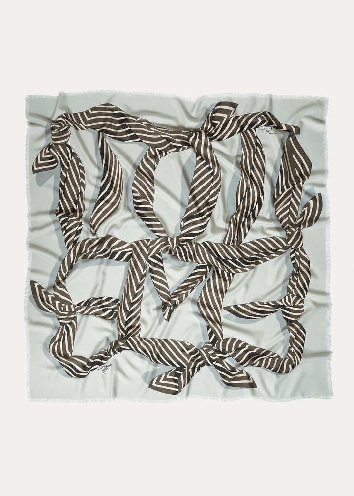 Knotted monogram wool silk blanket scarf silver grey - 5