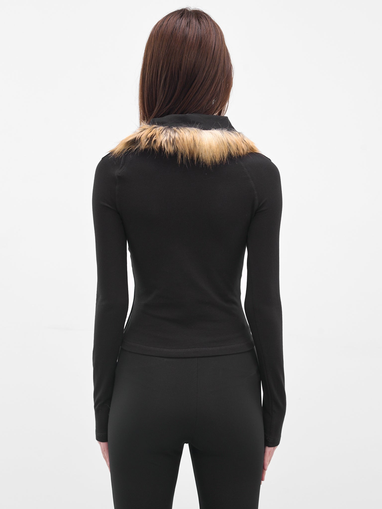 Black Fur Trim Polo Shirt - 3