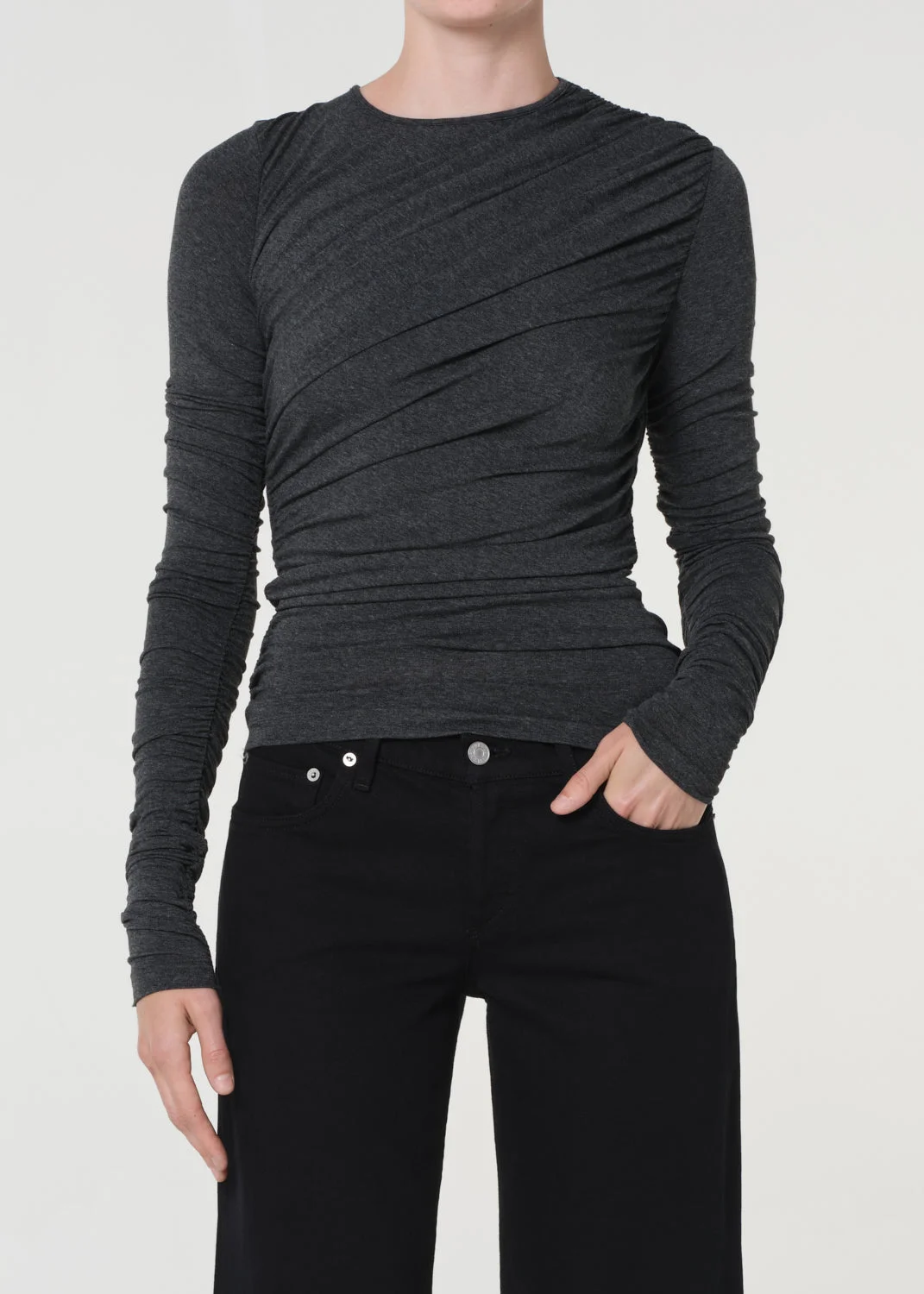 TANIA TWIST TEE IN CHARCOAL HEATHER - 1