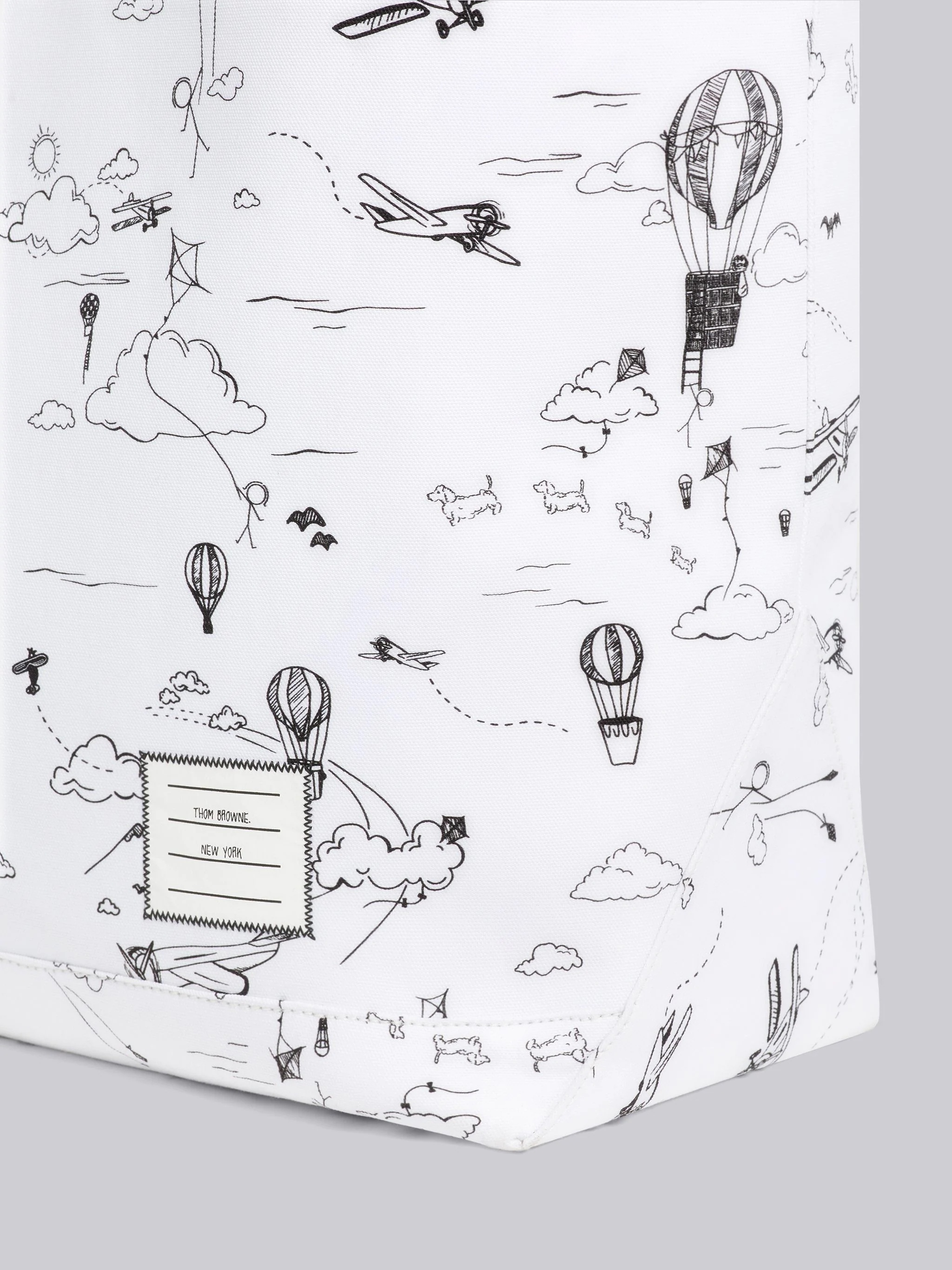 Black and White Cotton Canvas Sky Motif Drawstring Large Tool Tote - 2