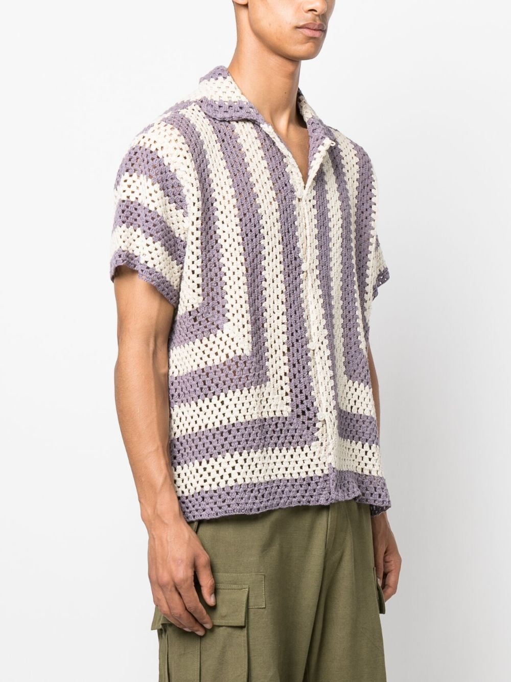 striped crochet-knit shirt - 3