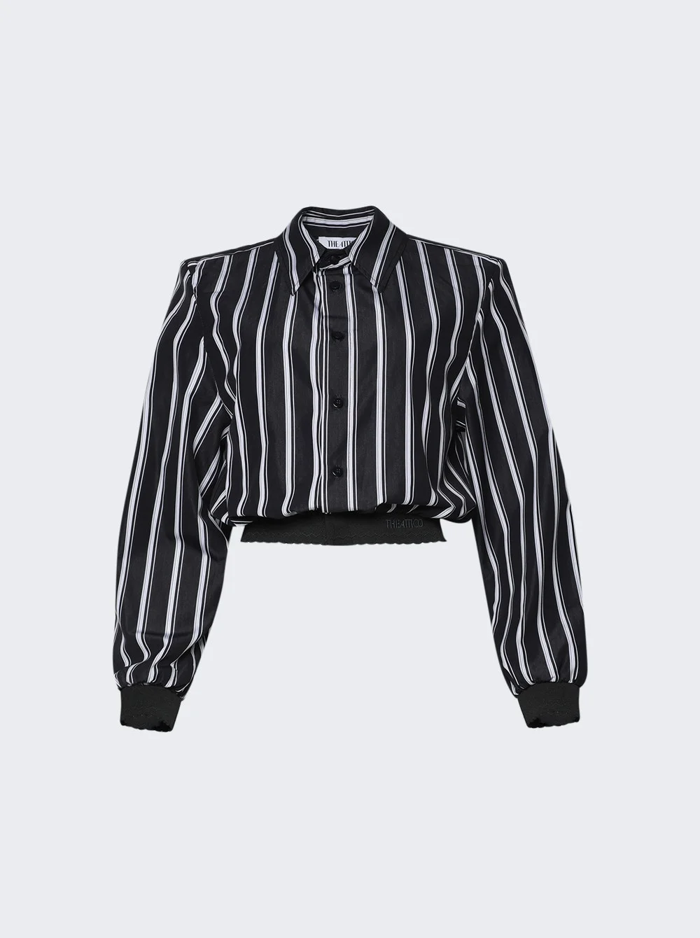 Striped Cropped Shirt White And Navy Blue - 1
