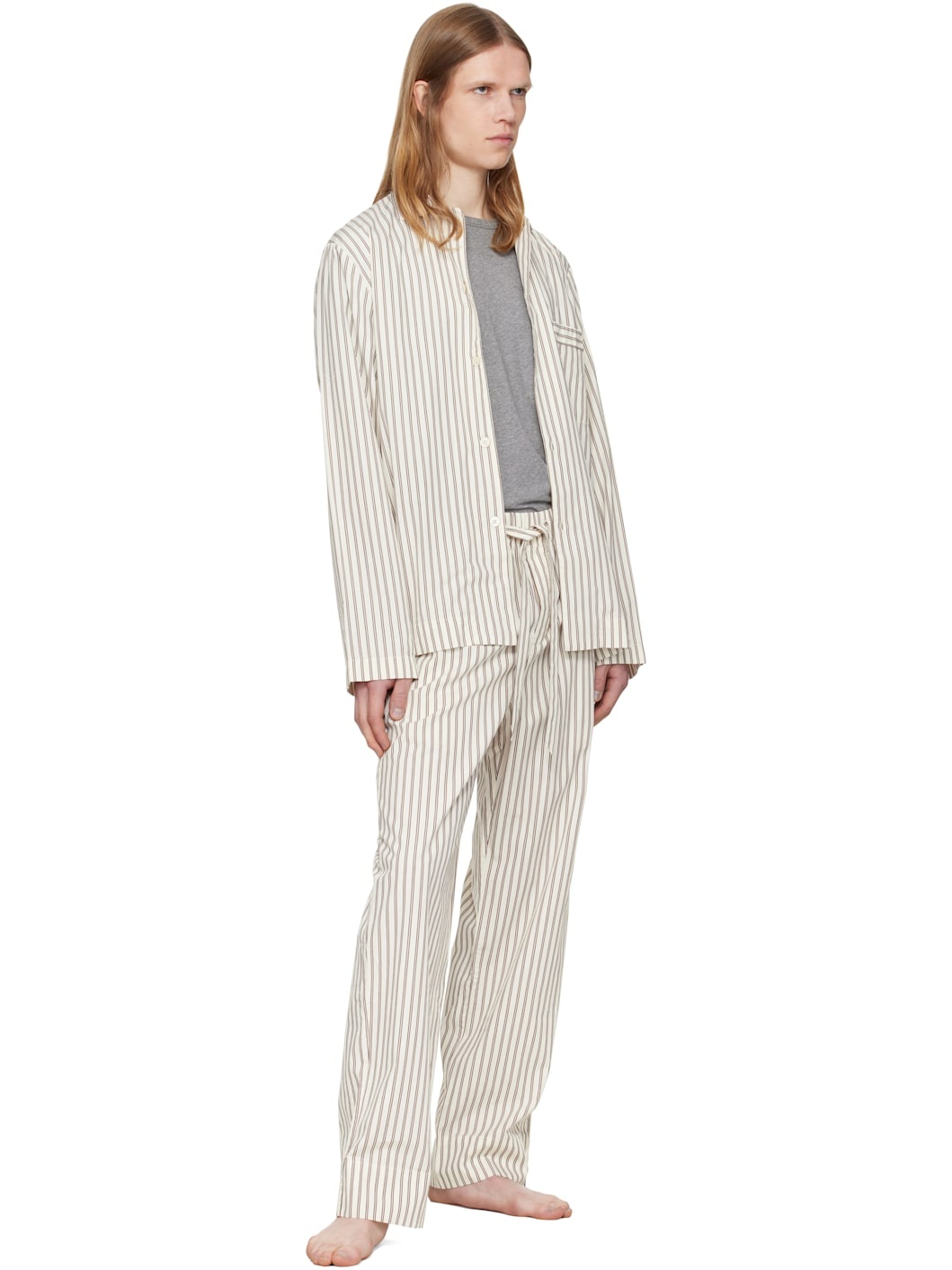 Brown & Off-White Poplin Long-Sleeved Pyjama Shirt - 4