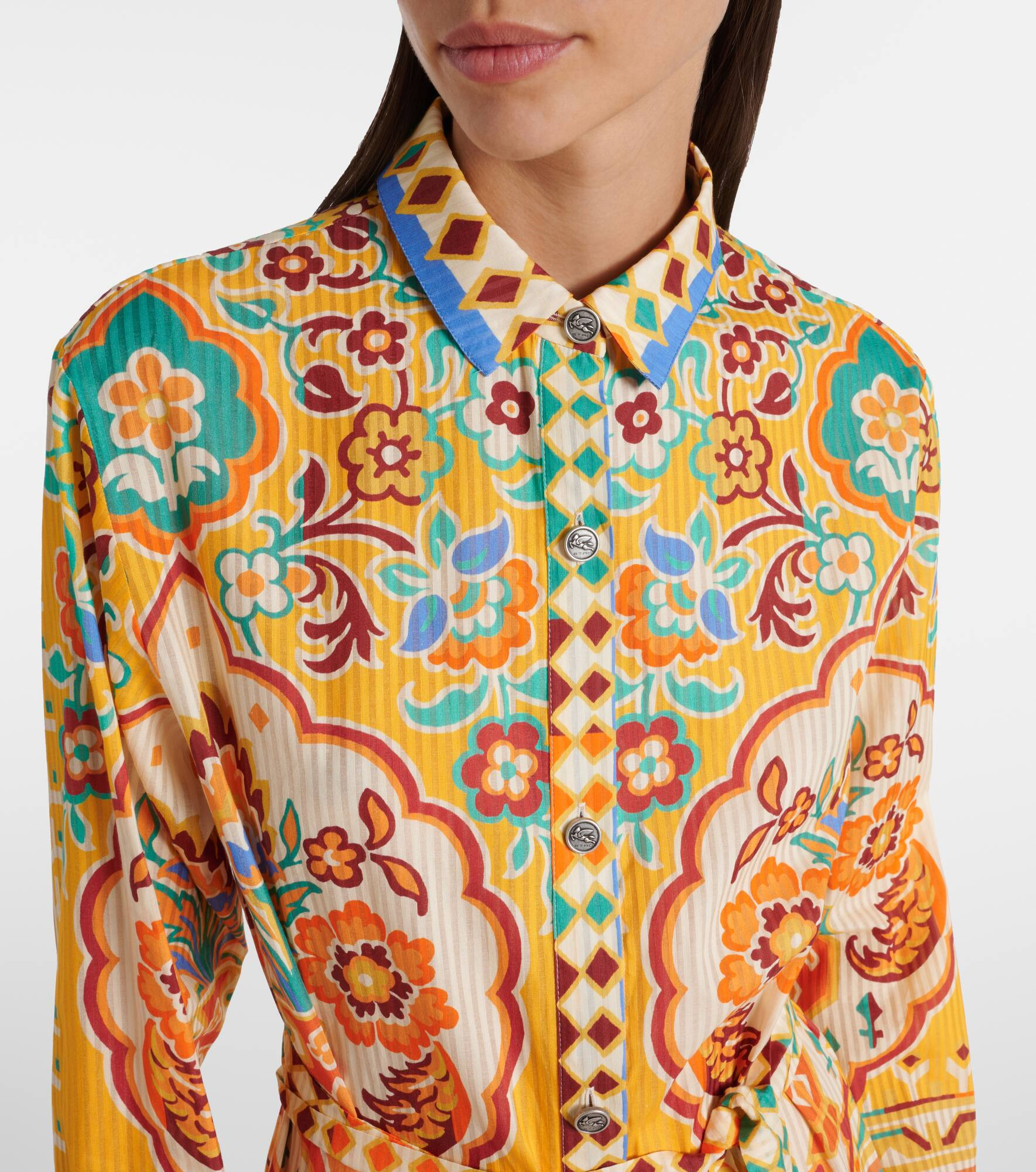 Printed cotton and silk midi dress - 4