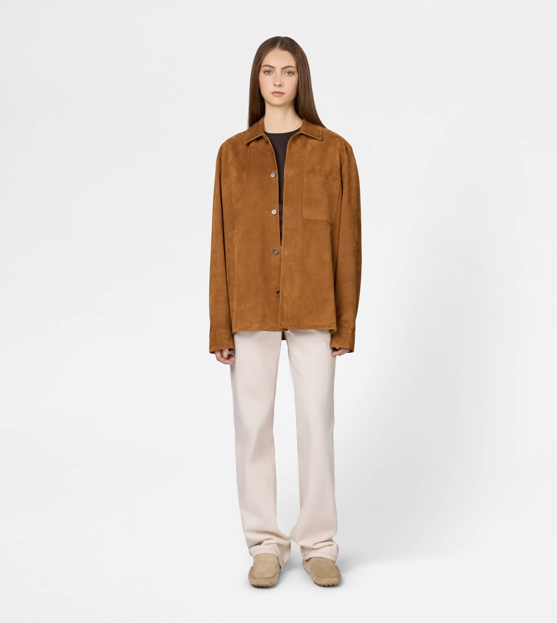 SHIRT JACKET IN PASHMY SUEDE - BROWN - 9