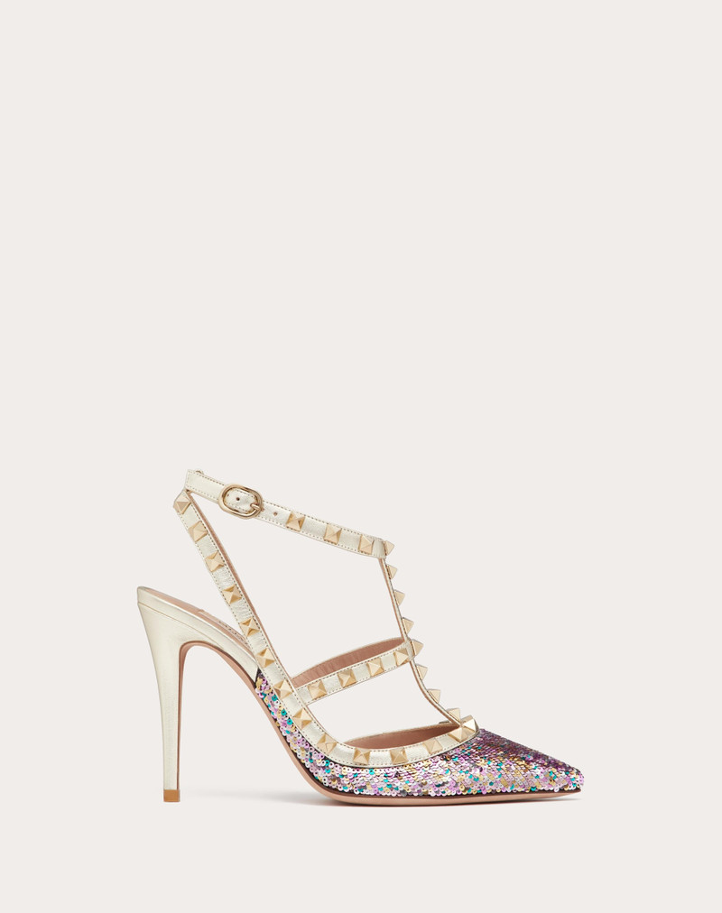ROCKSTUD PUMP WITH SEQUIN EMBROIDERY AND STRAPS 100MM - 1