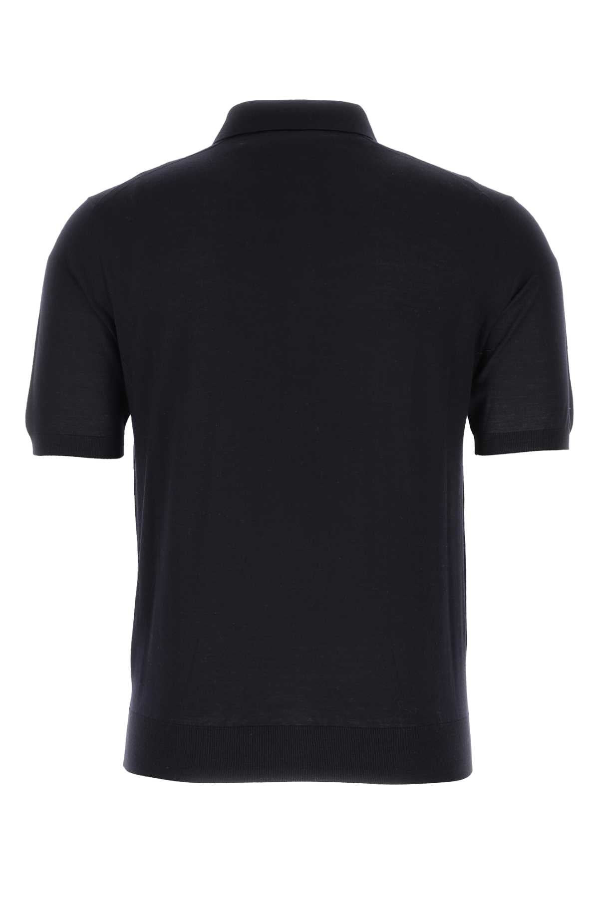 Prada Men Midnight Blue Wool Polo Shirt - 2