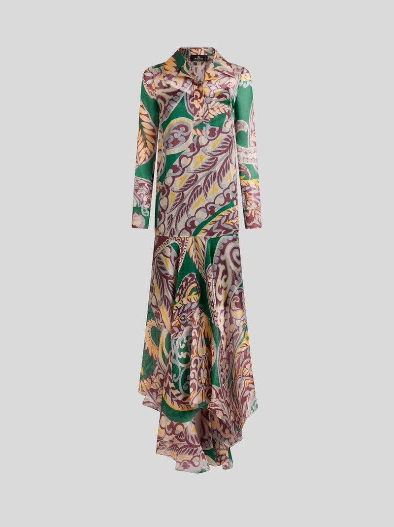 LONG SILK DRESS WITH FLORAL PAISLEY MOTIF 1