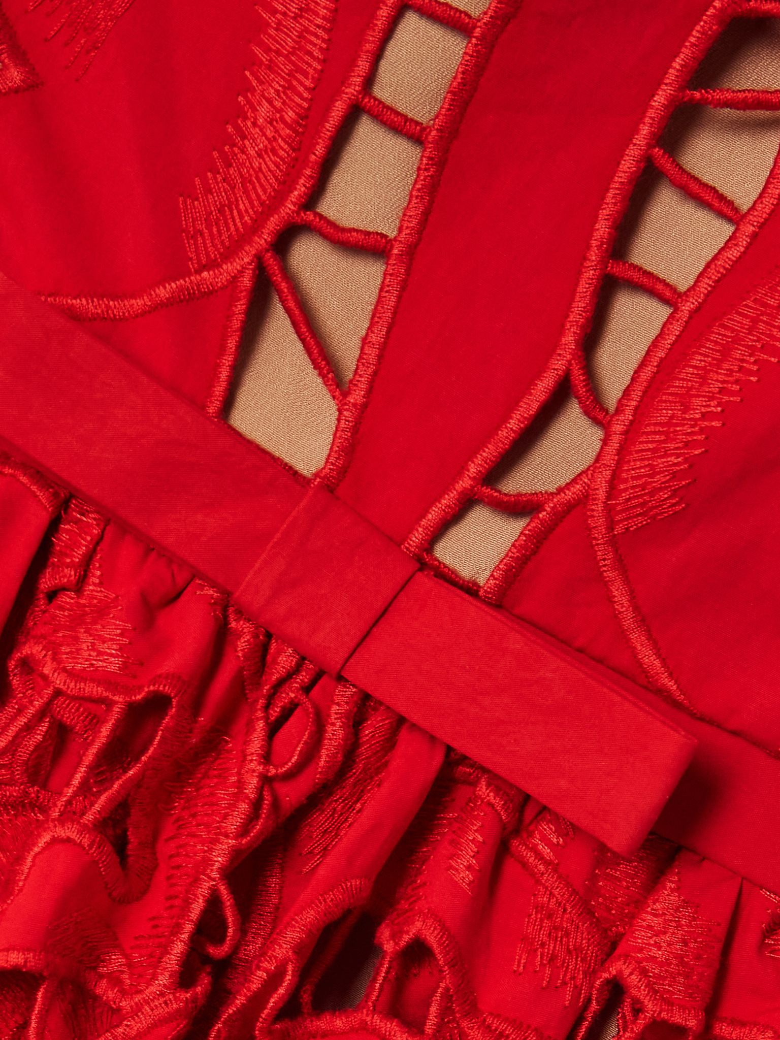 Bow-detailed cotton-guipure lace midi dress Red - 4