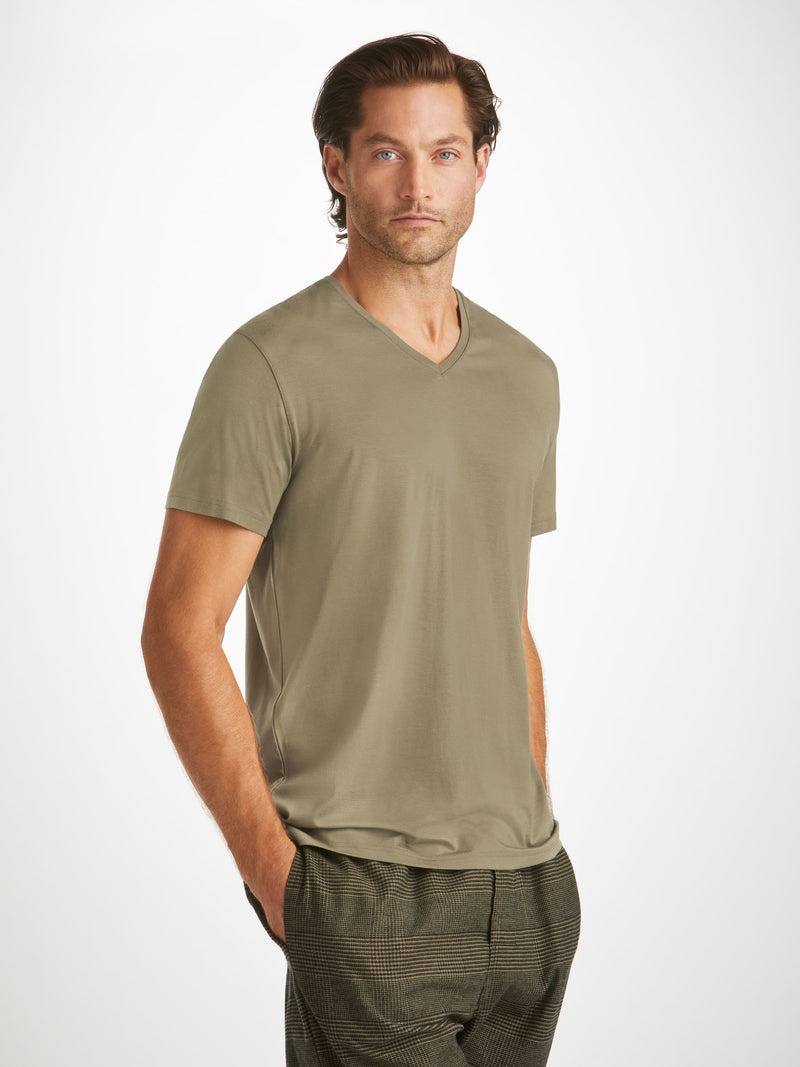 Men's V-Neck T-Shirt Basel Micro Modal Stretch Khaki - 5