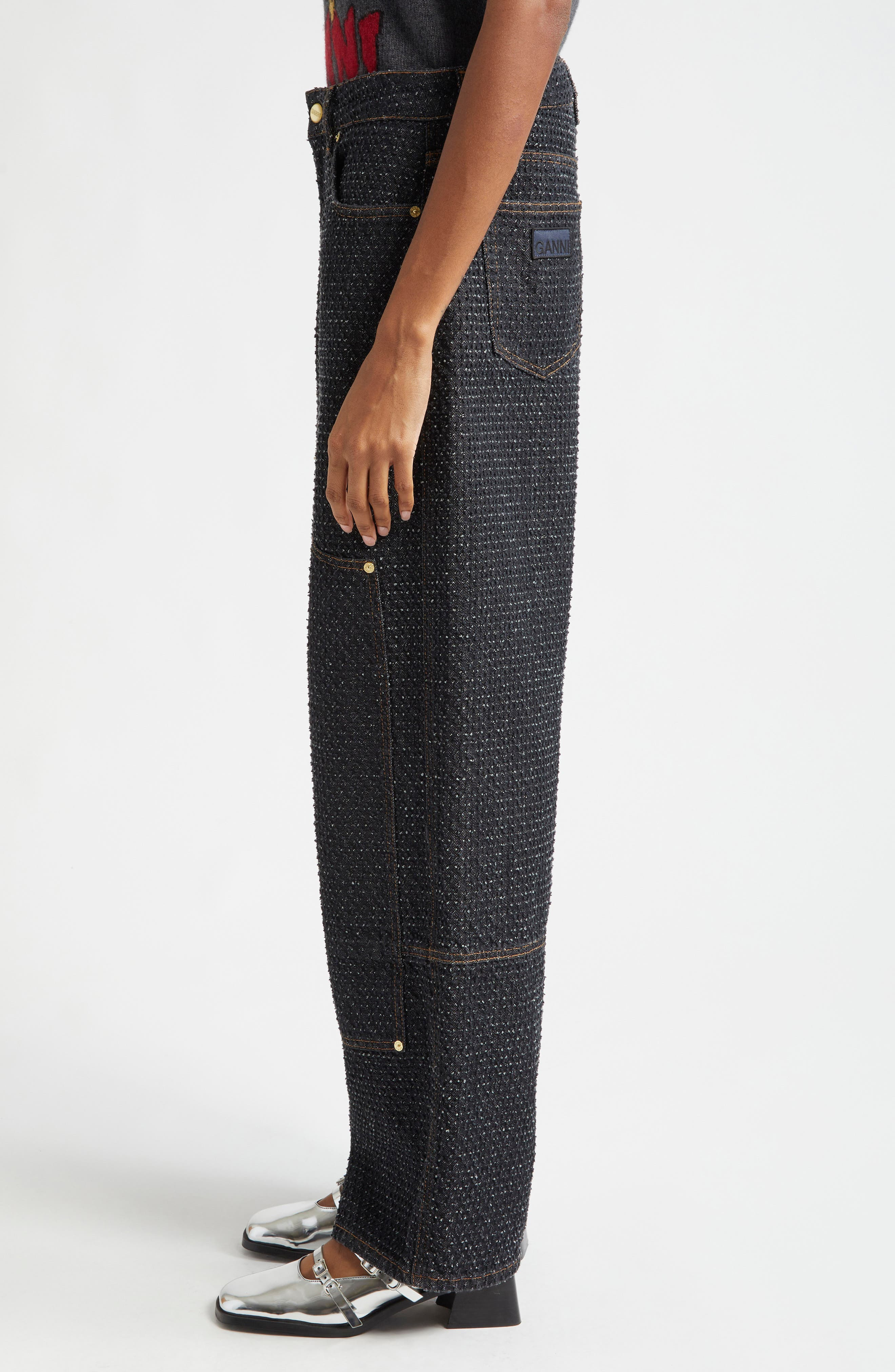 Ganni Fluffy Carpenter Jeans in Black at Nordstrom - 4