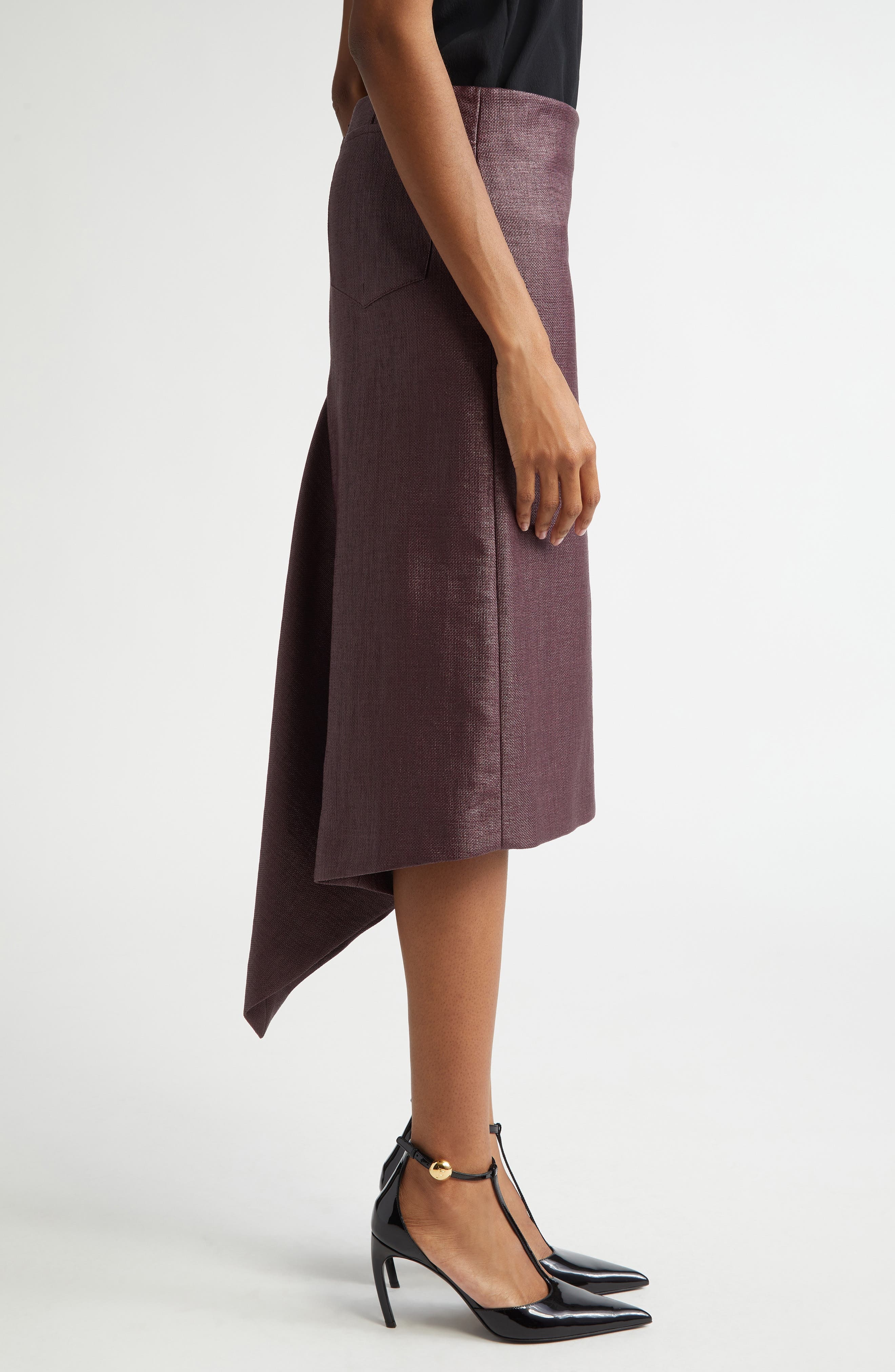 FERRAGAMO Asymmetric Cascade Detail Skirt in Oxblood at Nordstrom - 4