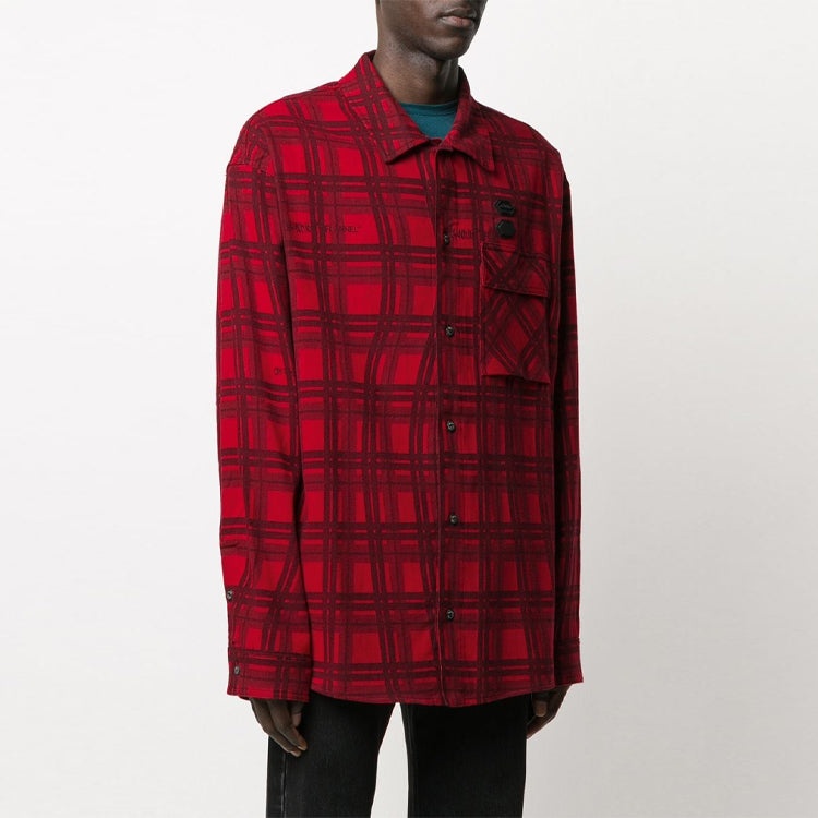 Off-White SS20 Back Arrows Sketch Mens Plaid Shirts Red Black OMGA098S20H480202000 - 4