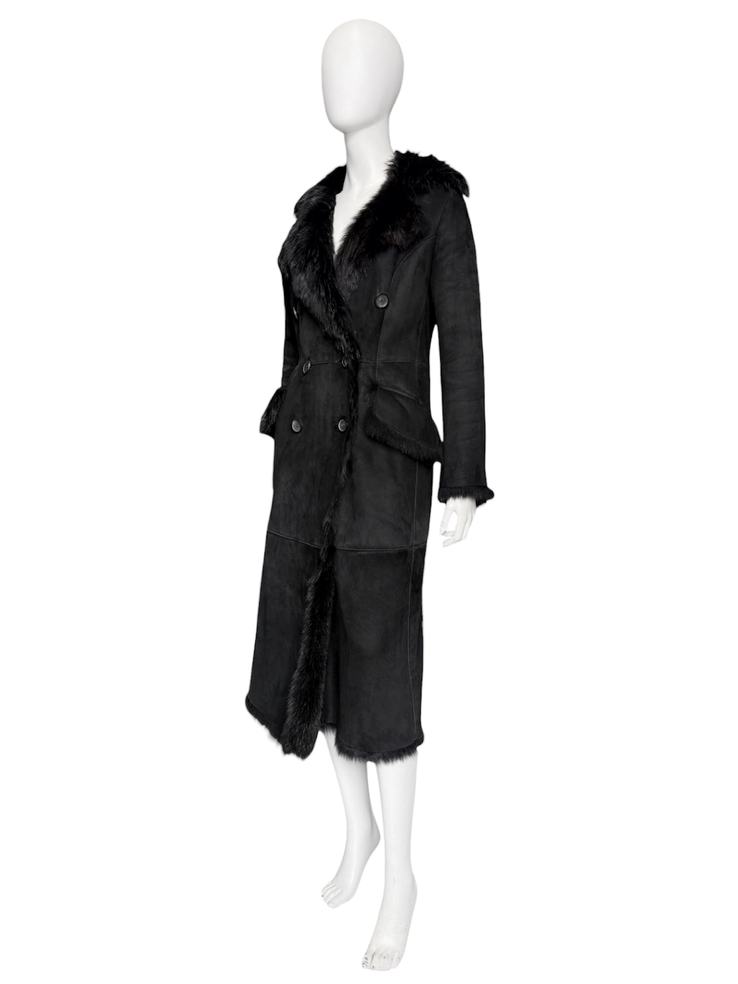 Gucci Fall 1996 Tom Ford Kate Moss Double-Breasted Long Shearling Coat 40 - 5